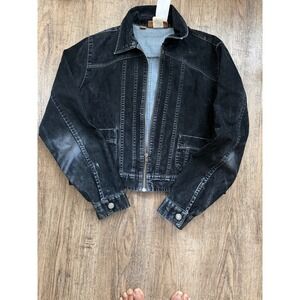 Lee Jeans One True Fit Womens Medium Black Denim Full Zip Trucker Jacket L03300